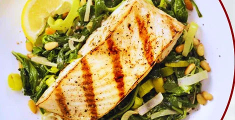 Zesty Halibut Over Spinach and Garden Veggies